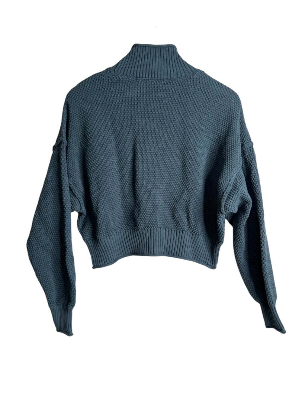 FP Beach Free People Teal Blue Chunky Knit Mock Neck Cropped Sweater Size S - Picture 6 of 6